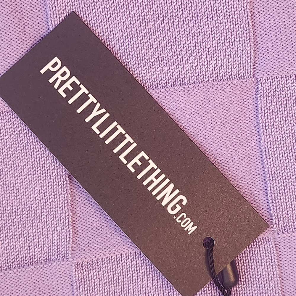 PrettyLittleThing PLT Sweater S Lilac Purple Square Checks Knit Oversized New$62 - Picture 8 of 11